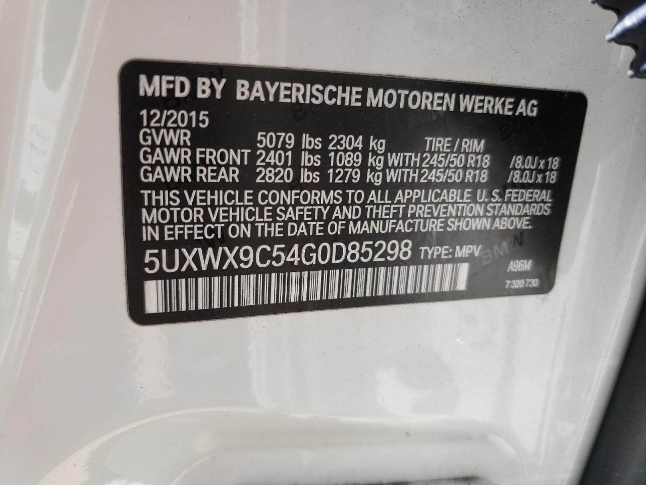 Photo 10 from auction – 2016 BMW X3 XDRIVE2 with VIN 5UXWX9C54G0D85298
