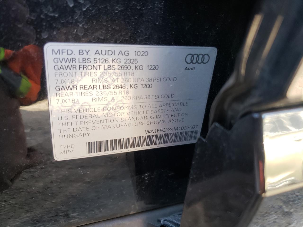 Photo 10 from auction – 2021 AUDI Q3 PREMIUM with VIN WA1EECF34M1037007