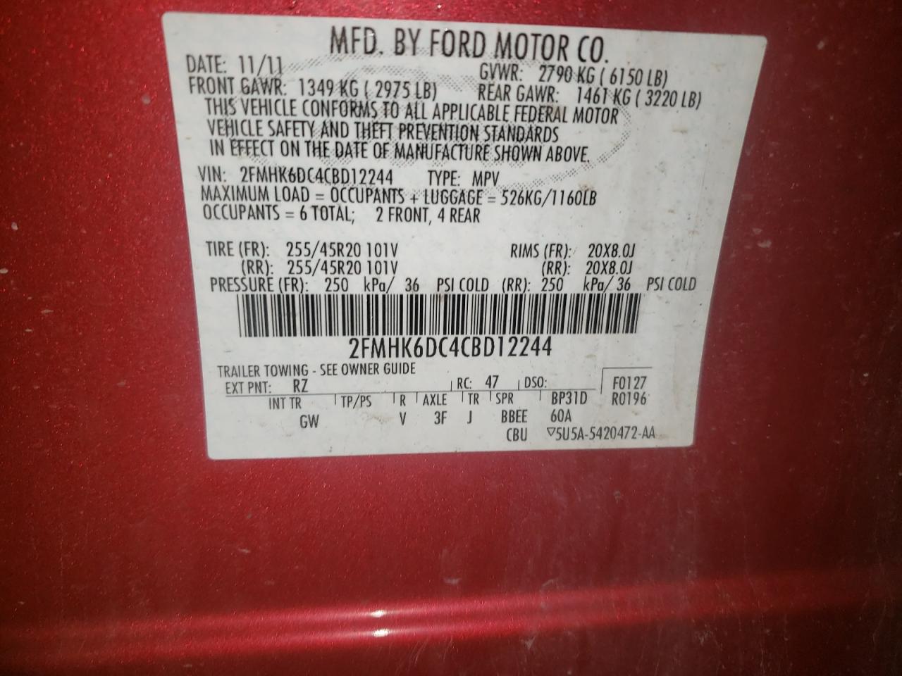 Photo 10 from auction – 2012 FORD FLEX LIMIT with VIN 2FMHK6DC4CBD12244