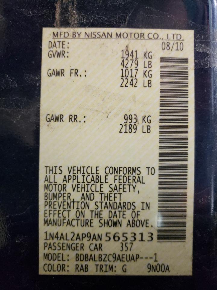 Photo 10 from auction – 2010 NISSAN ALTIMA BAS with VIN 1N4AL2AP9AN565313