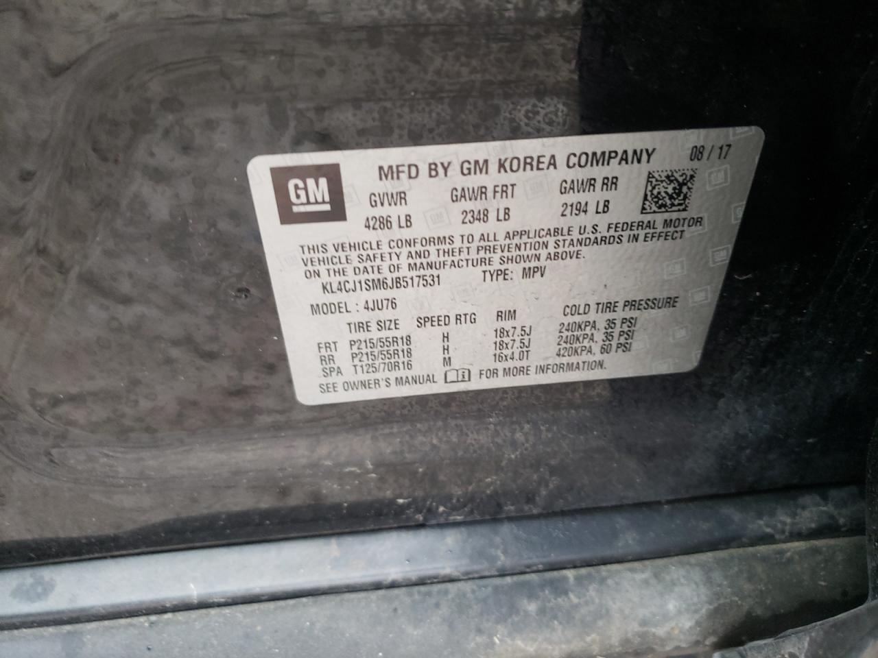 Photo 10 from auction – 2018 BUICK ENCORE SPO with VIN KL4CJ1SM6JB517531