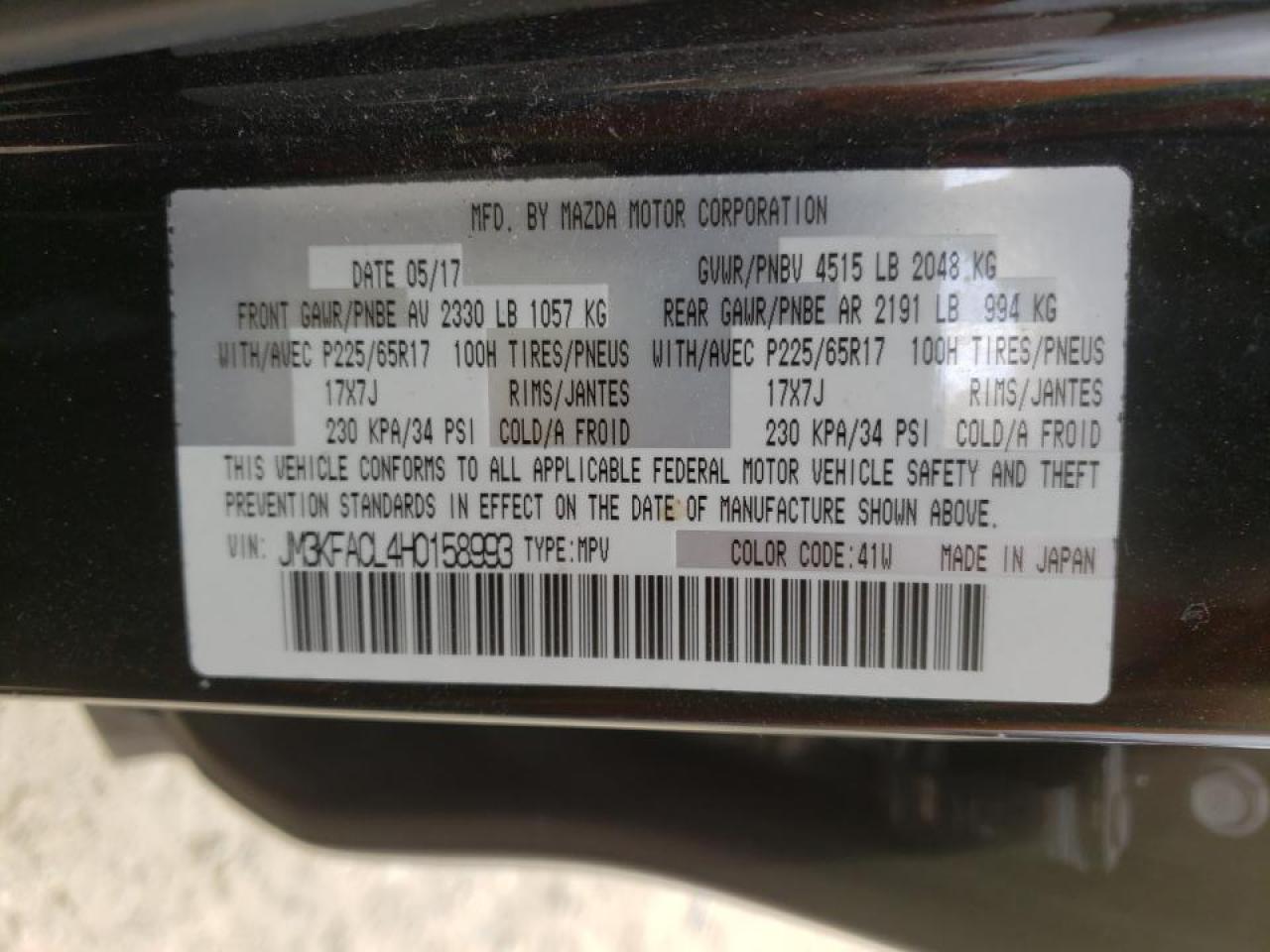 Photo 10 from auction – 2017 MAZDA CX-5 TOURI with VIN JM3KFACL4H0158993