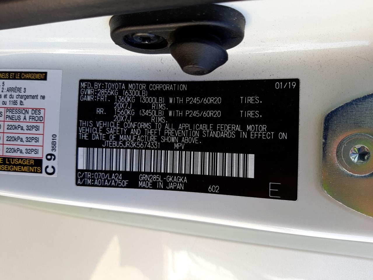 Photo 10 from auction – 2019 TOYOTA 4 RUNNER with VIN JTEBU5JR3K5674331