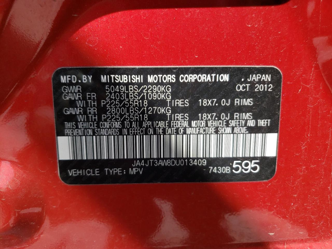 Photo 10 from auction – 2013 MITSUBISHI OUTLANDER with VIN JA4JT3AW8DU013409