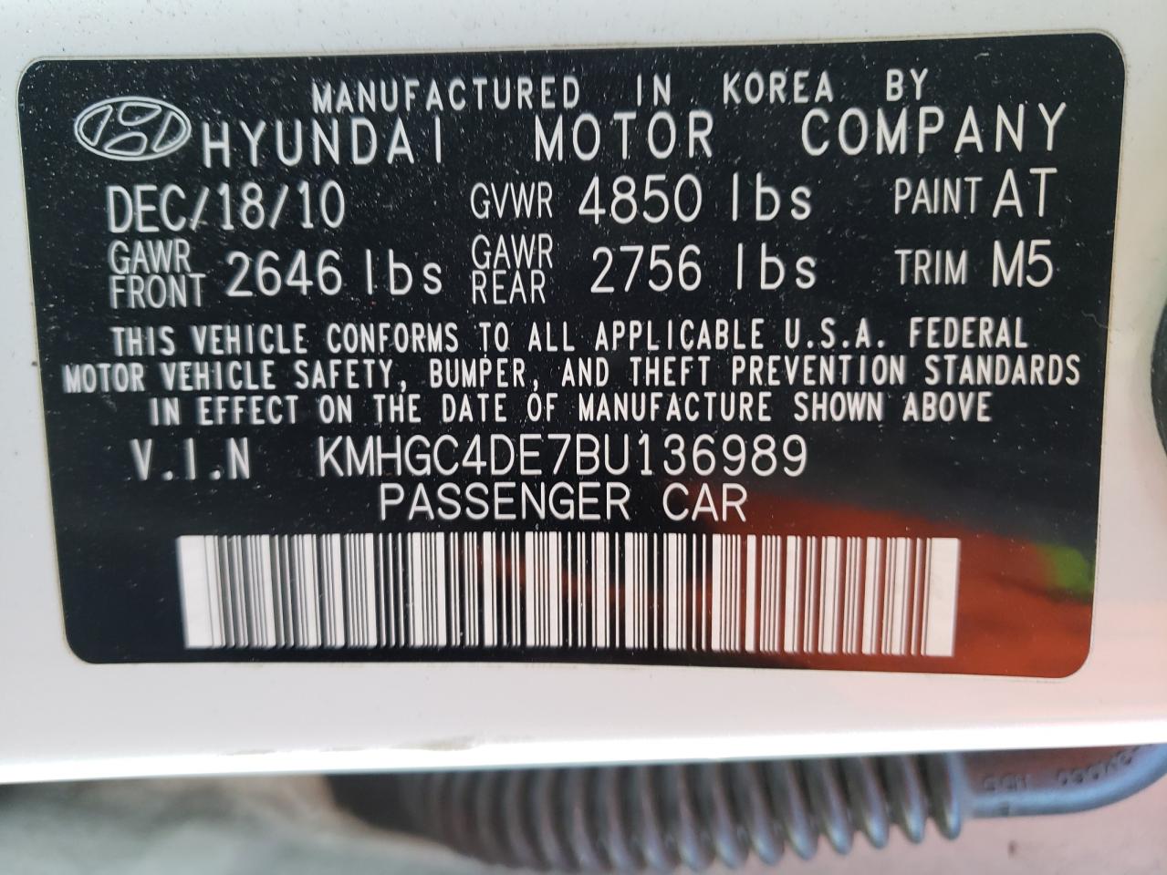 Photo 10 from auction – 2011 HYUNDAI GENESIS 3. with VIN KMHGC4DE7BU136989