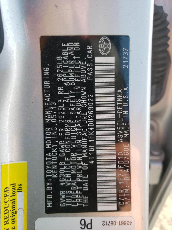 Photo 10 from auction – 2013 TOYOTA CAMRY L with VIN 4T1BF1FK4DU269022