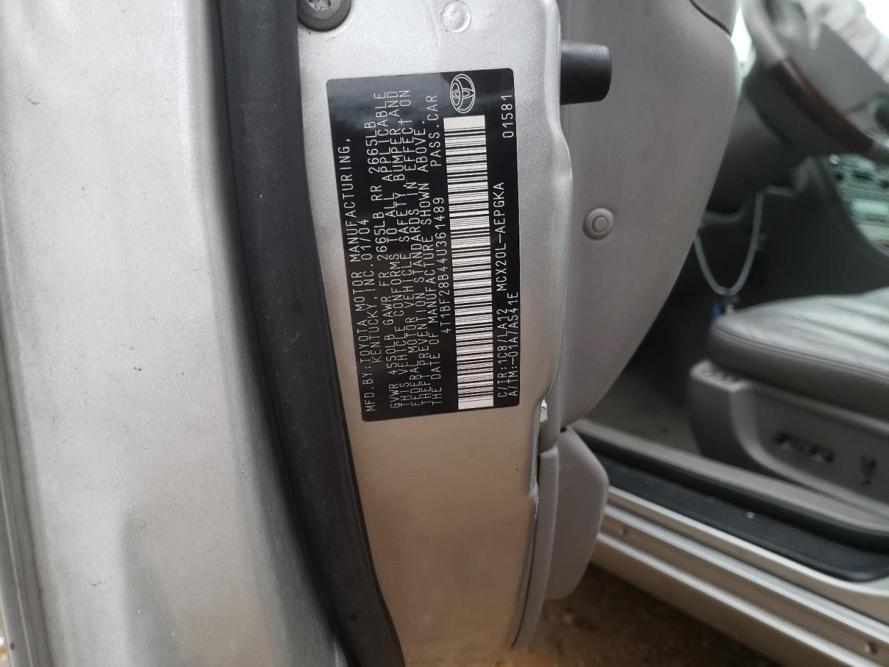 Photo 10 from auction – 2004 TOYOTA AVALON 4D with VIN 4T1BF28B44U361489