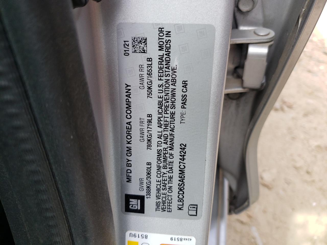 Photo 10 from auction – 2021 CHEVROLET SPARK 1LT with VIN KL8CD6SA6MC744242