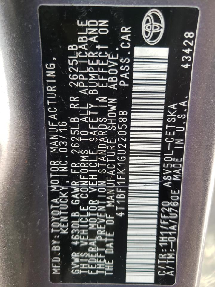 Photo 10 from auction – 2016 TOYOTA CAMRY LE with VIN 4T1BF1FK1GU220588