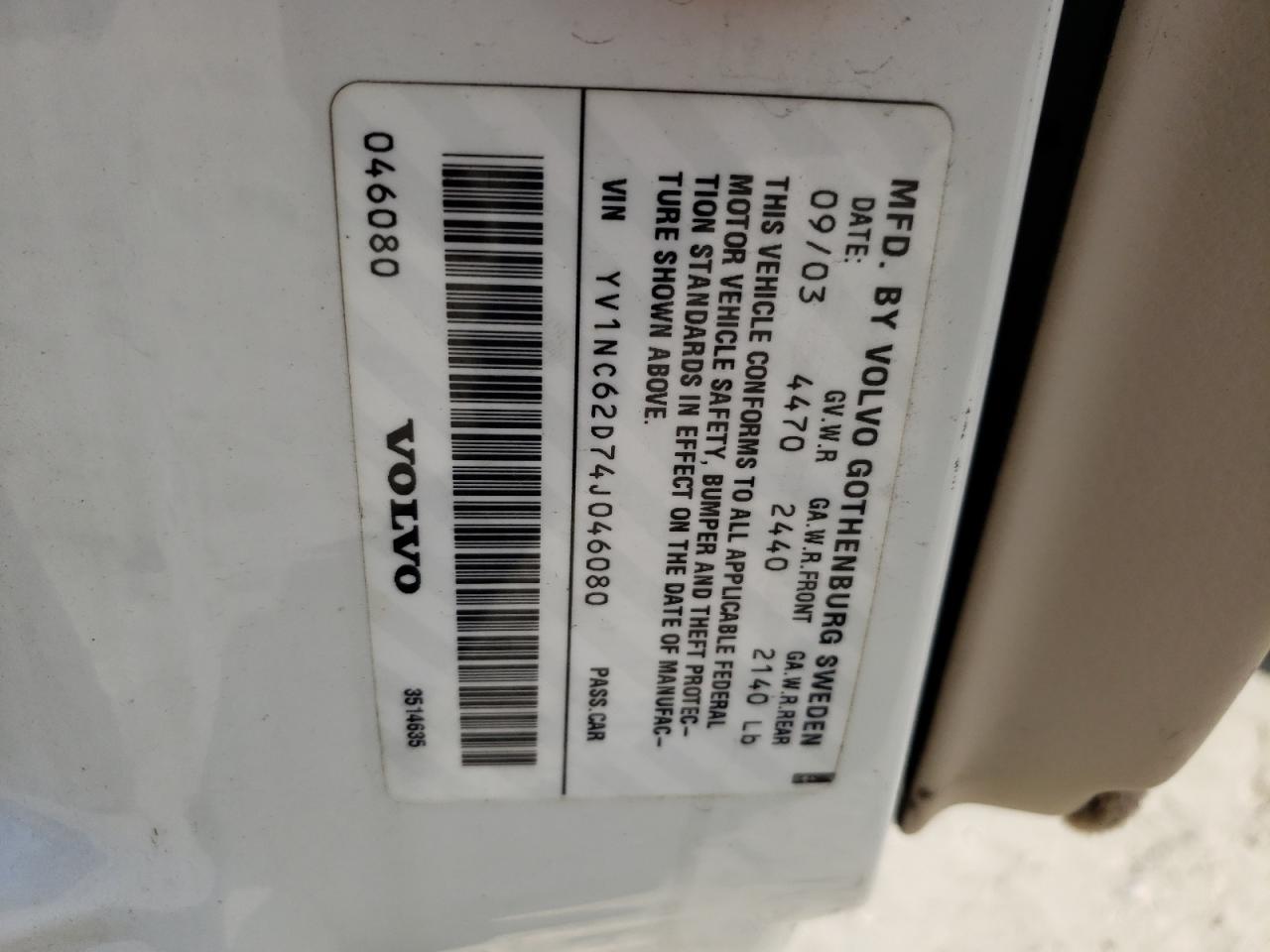Photo 10 from auction – 2004 VOLVO C70 HPT with VIN YV1NC62D74J046080