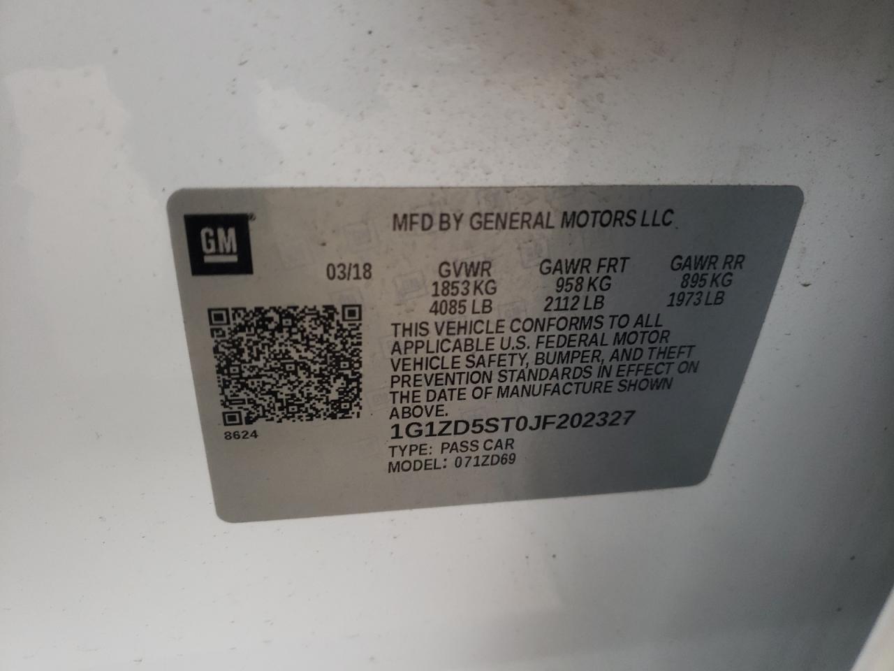 Photo 10 from auction – 2018 CHEVROLET MALIBU LT with VIN 1G1ZD5ST0JF202327