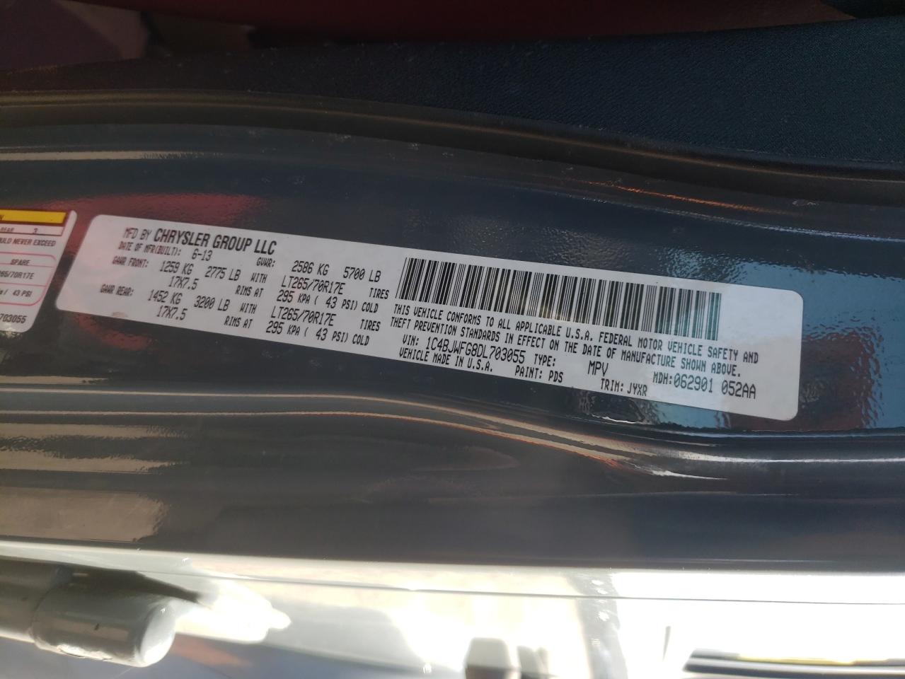 Photo 10 from auction – 2013 JEEP WRANGLER U with VIN 1C4BJWFG8DL703055