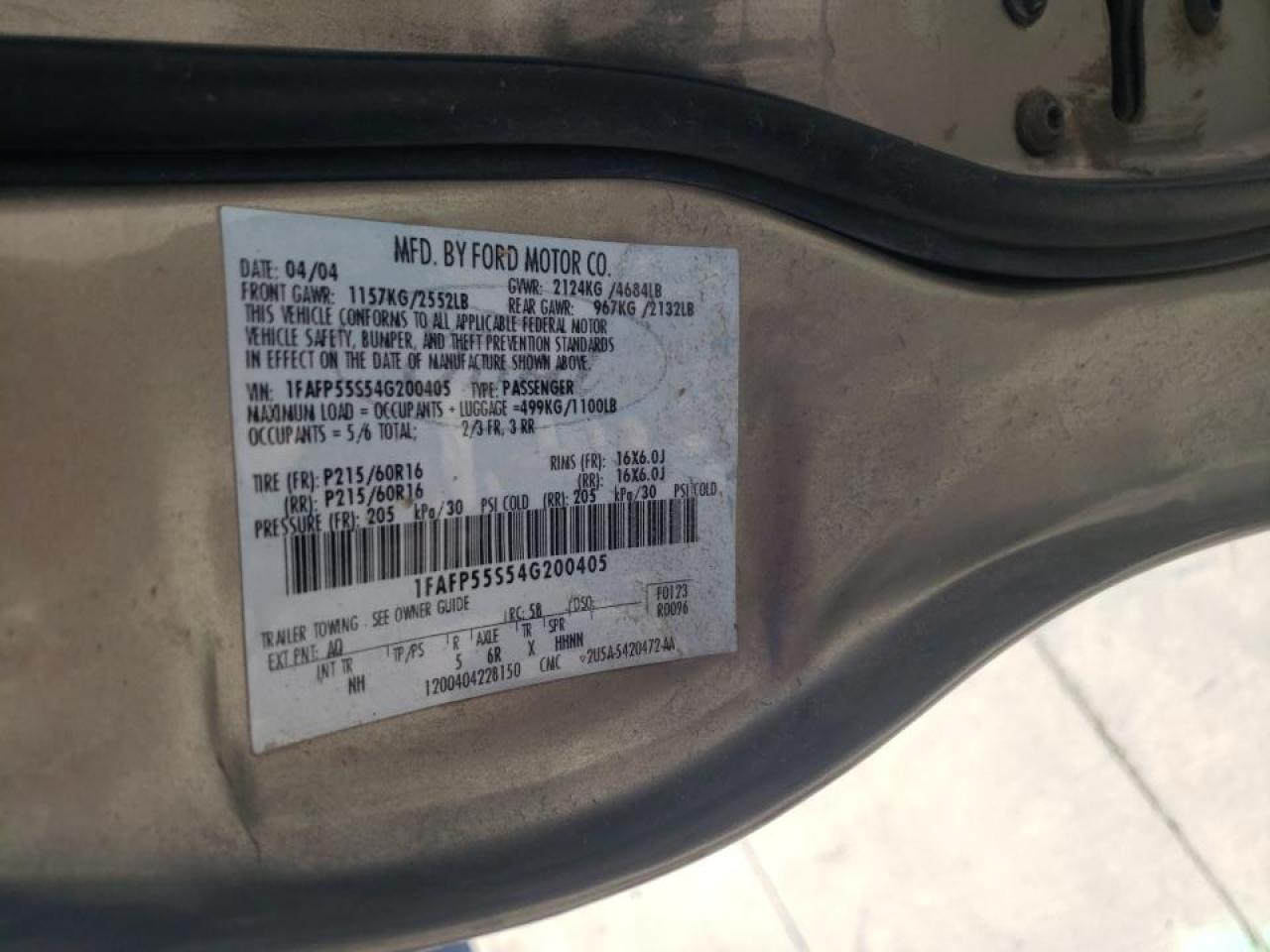 Photo 10 from auction – 2004 FORD TAURUS SES with VIN 1FAFP55S54G200405