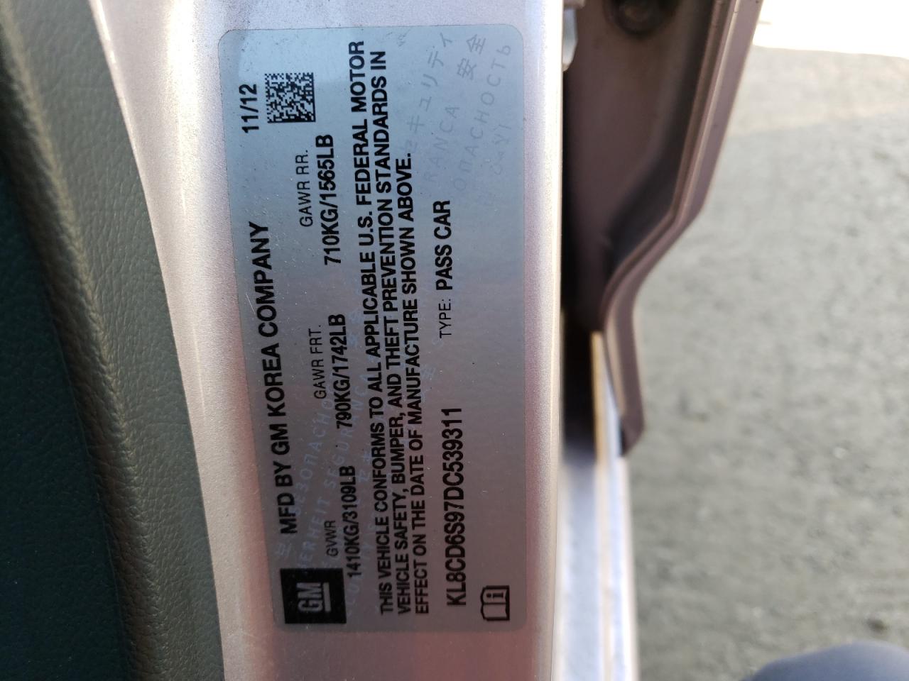 Photo 10 from auction – 2013 CHEVROLET SPARK 1LT with VIN KL8CD6S97DC539311