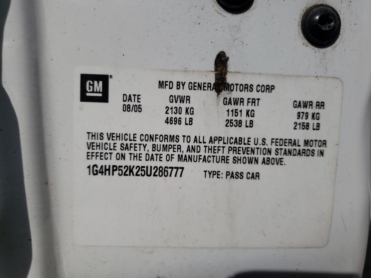 Photo 10 from auction – 2005 BUICK LESABRE CU with VIN 1G4HP52K25U286777