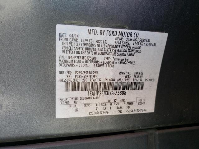 Photo 10 from auction – 2014 FORD TAURUS SEL with VIN 1FAHP2E83EG175808