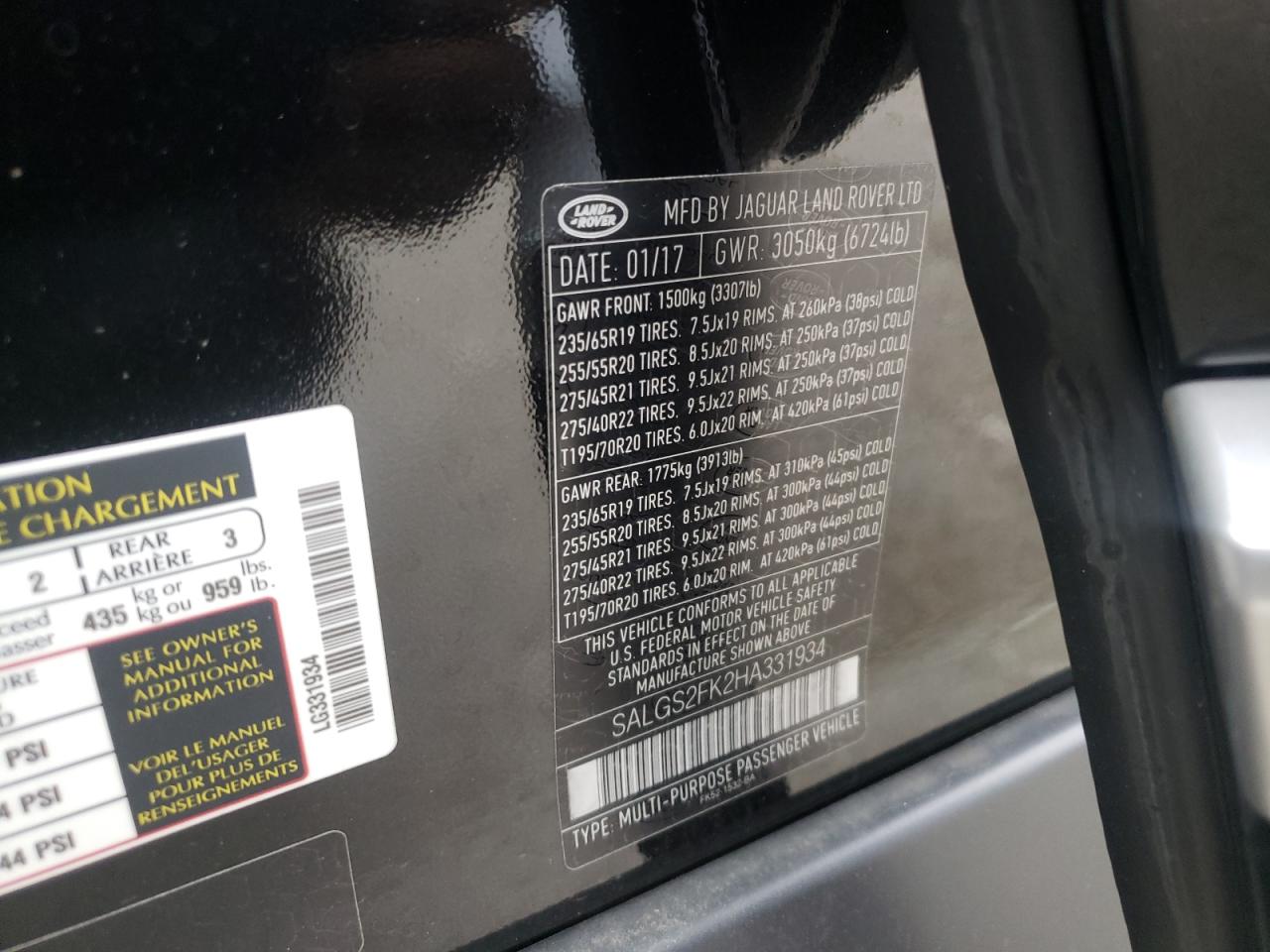 Photo 10 from auction – 2017 LAND ROVER RANGE ROVE with VIN SALGS2FK2HA331934