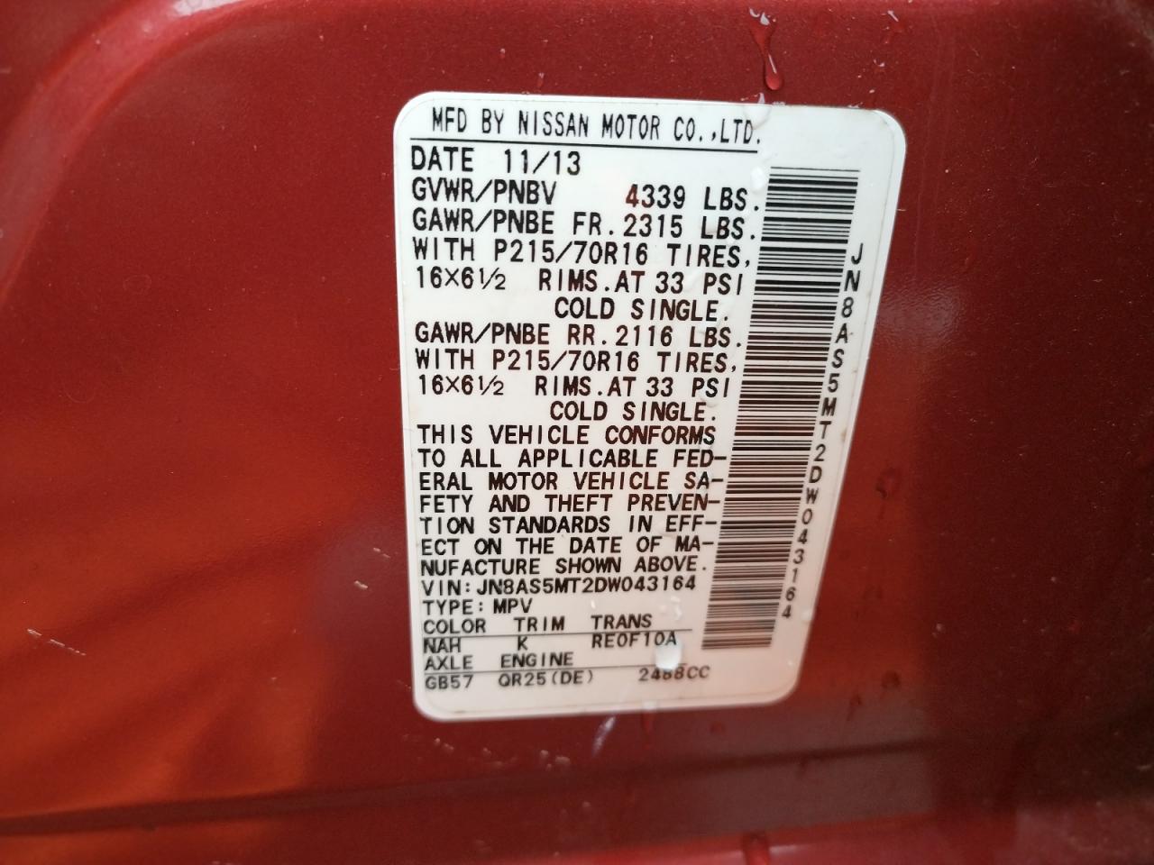 Photo 10 from auction – 2013 NISSAN ROGUE S with VIN JN8AS5MT2DW043164