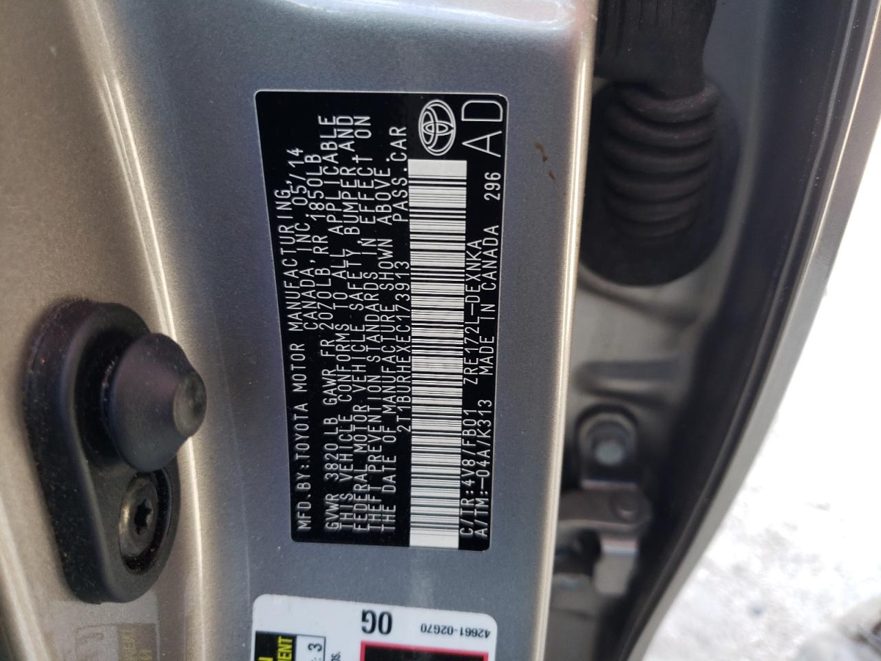 Photo 10 from auction – 2014 TOYOTA COROLLA L with VIN 2T1BURHEXEC173913