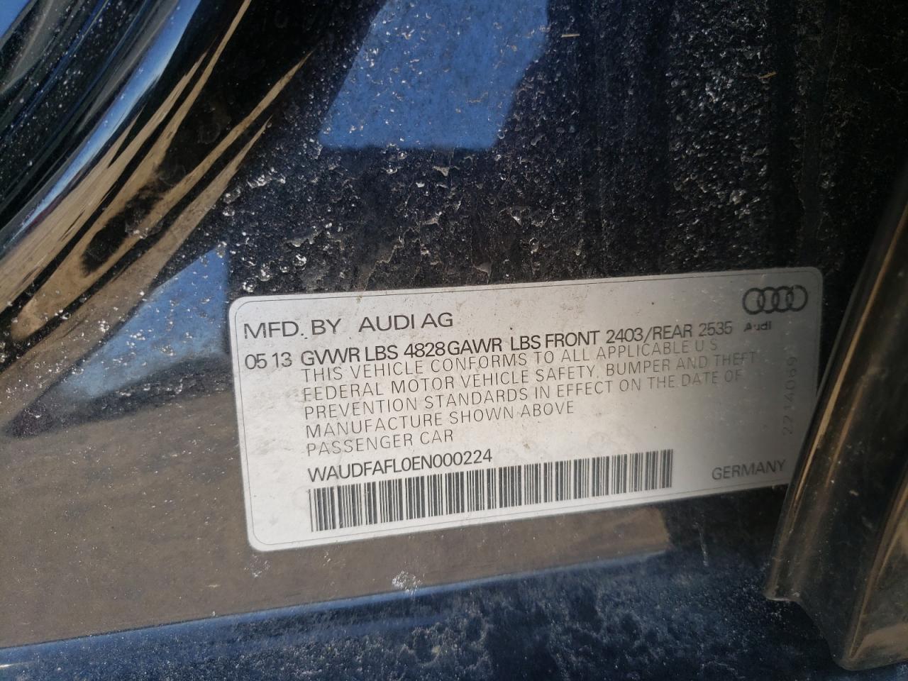Photo 10 from auction – 2014 AUDI A4 PREMIUM with VIN WAUDFAFL0EN000224
