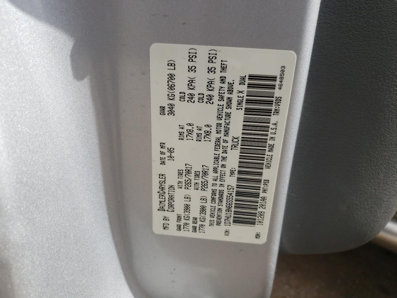Photo 10 from auction – 2006 DODGE RAM 1500 S with VIN 1D7HU18N66S554157