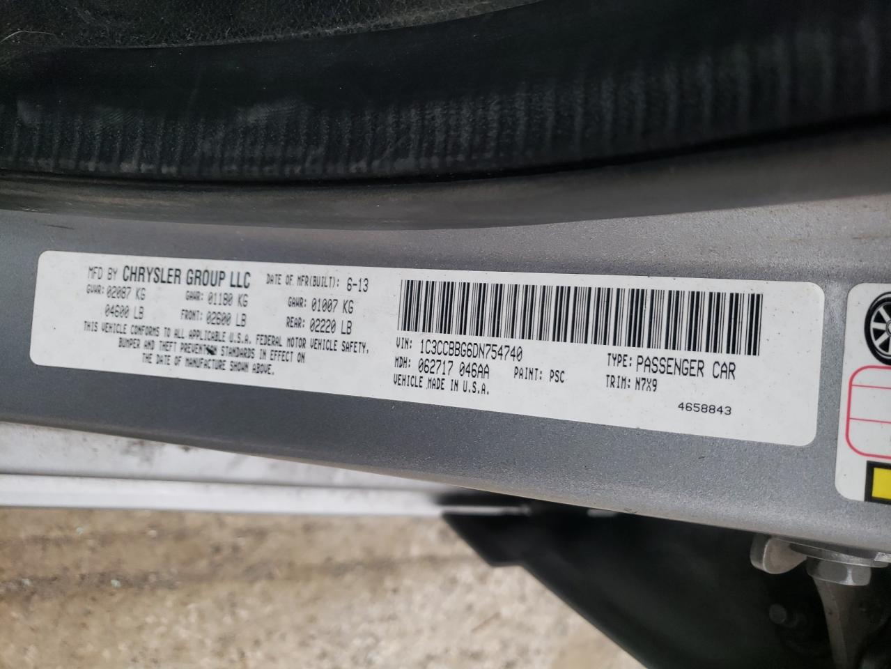 Photo 10 from auction – 2013 CHRYSLER 200 TOURIN with VIN 1C3CCBBG6DN754740