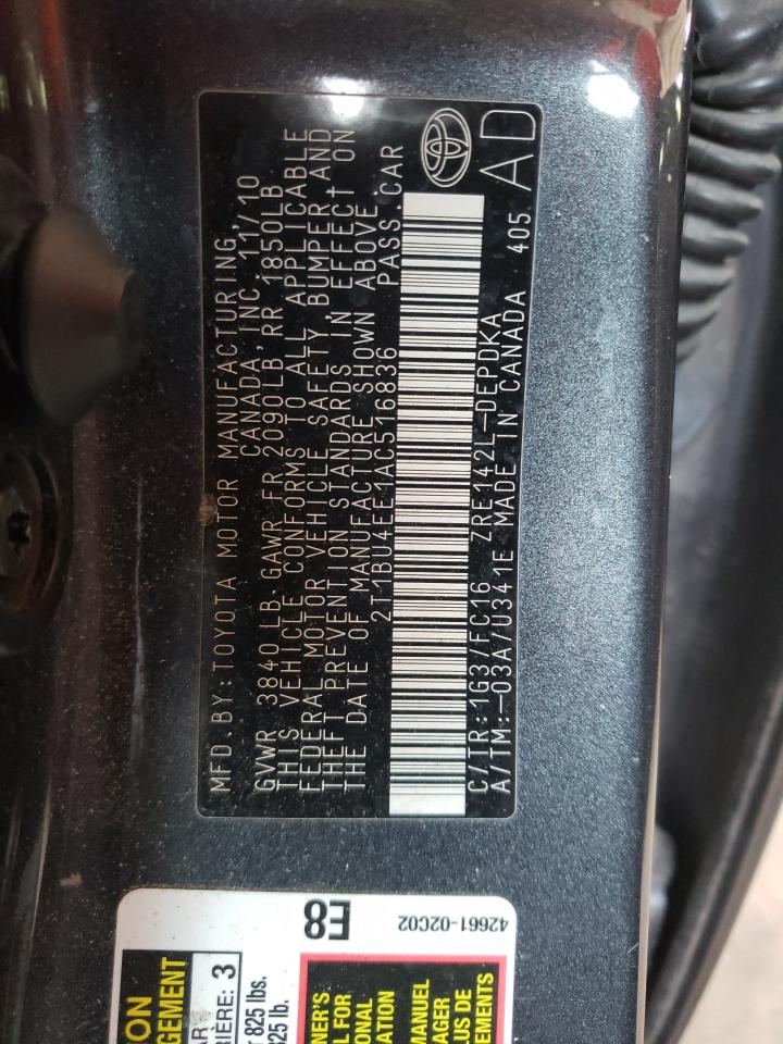 Photo 10 from auction – 2010 TOYOTA COROLLA LE with VIN 2T1BU4EE1AC516836