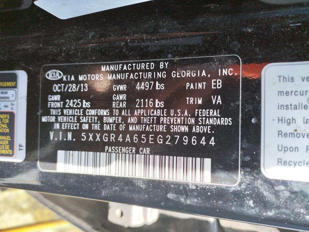 Photo 10 from auction – 2014 KIA OPTIMA SX with VIN 5XXGR4A65EG279644