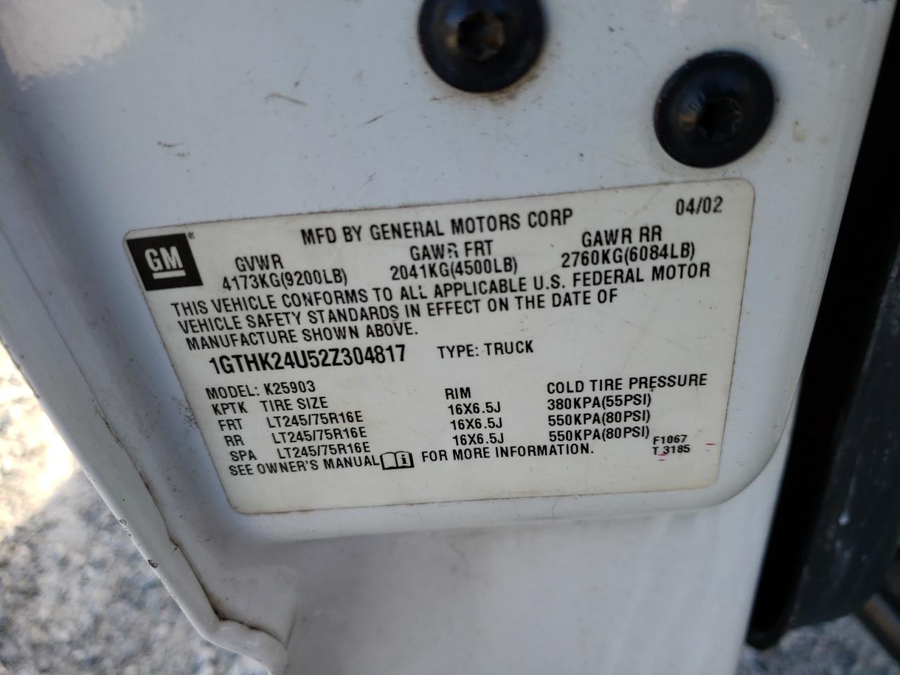 Photo 10 from auction – 2002 GMC SIERRA K25 with VIN 1GTHK24U52Z304817