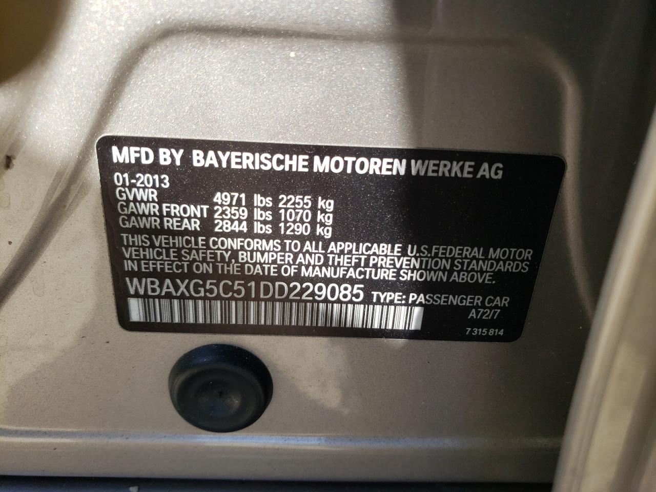 Photo 10 from auction – 2013 BMW 528 I with VIN WBAXG5C51DD229085