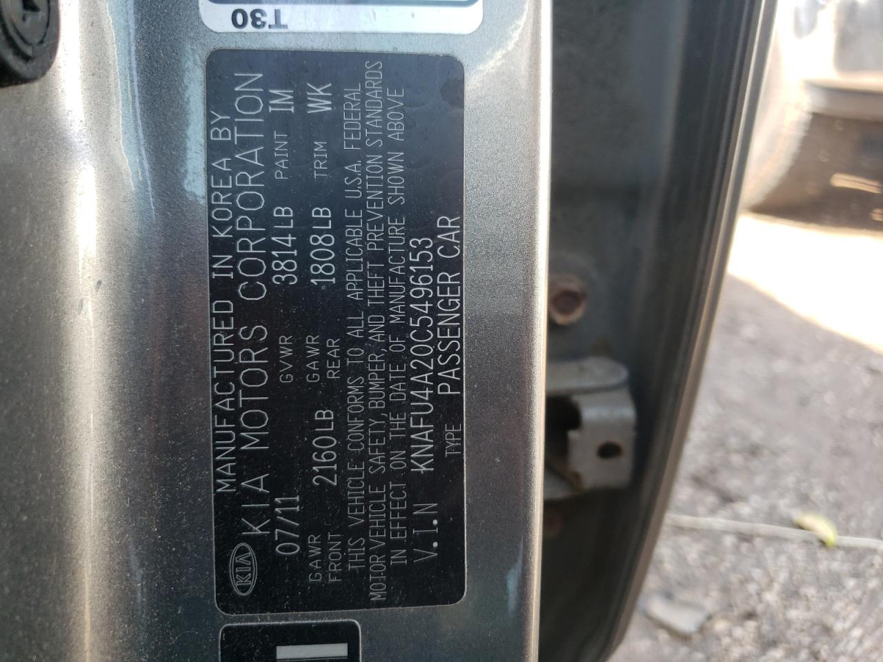 Photo 10 from auction – 2012 KIA FORTE EX with VIN KNAFU4A20C5496153