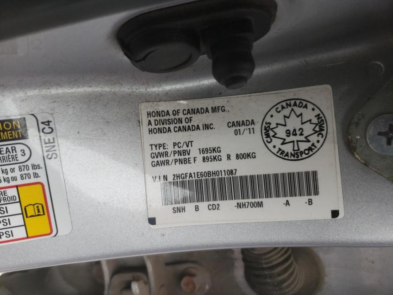 Photo 10 from auction – 2011 HONDA CIVIC LX-S with VIN 2HGFA1E60BH011087