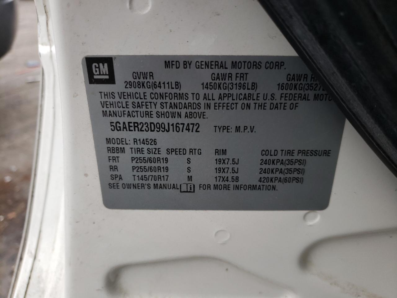 Photo 10 from auction – 2009 BUICK ENCLAVE CX with VIN 5GAER23D99J167472