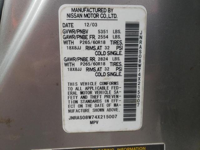 Photo 10 from auction – 2004 INFINITI FX35 with VIN JNRAS08W74X215007