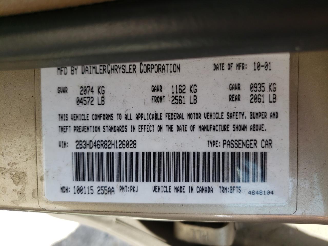 Photo 10 from auction – 2002 DODGE INTREPID S with VIN 2B3HD46R82H126028