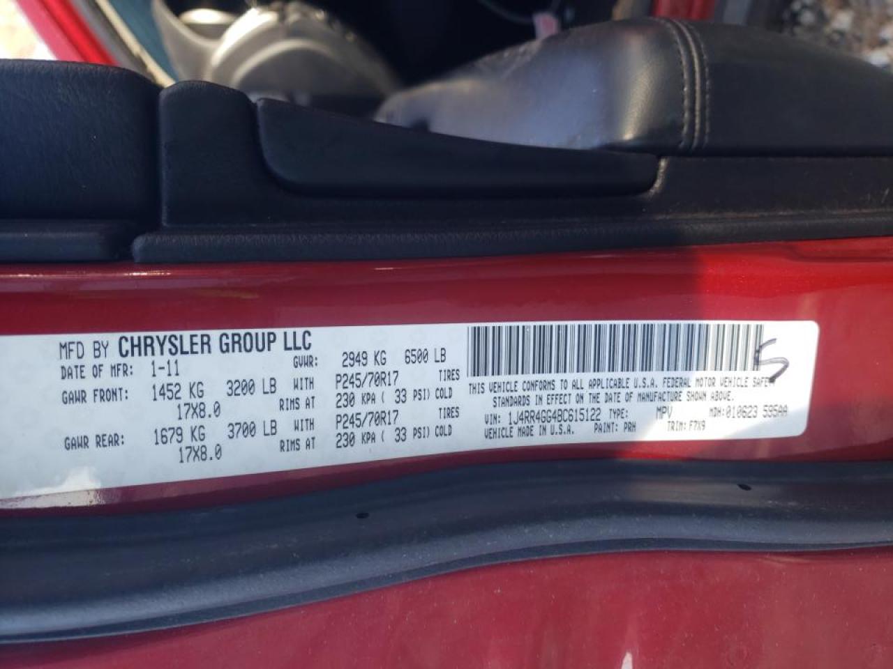 Photo 10 from auction – 2011 JEEP GRAND CHER with VIN 1J4RR4GG4BC615122