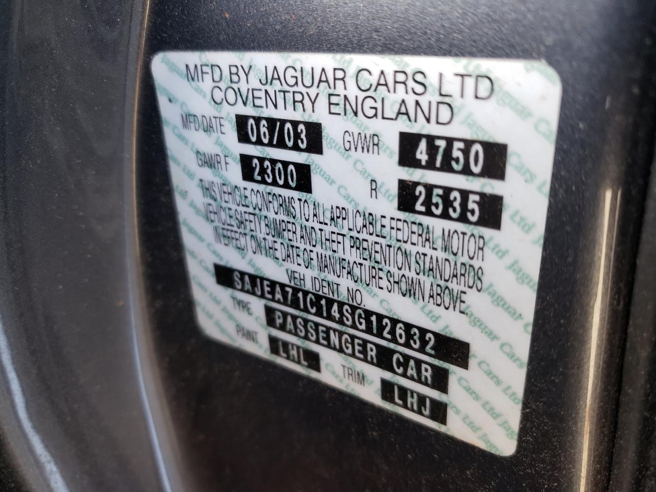 Photo 10 from auction – 2004 JAGUAR XJ8 with VIN SAJEA71C14SG12632