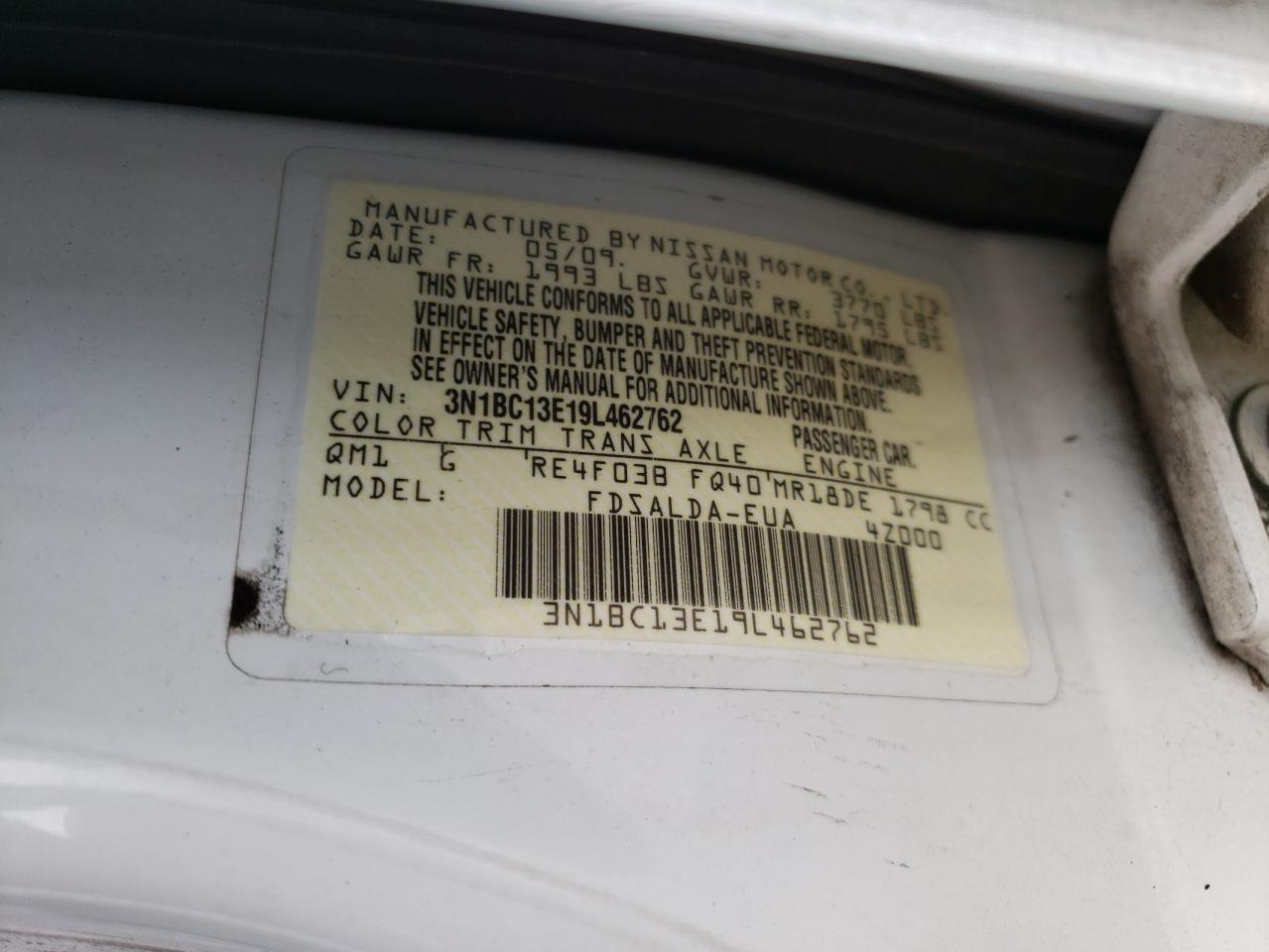 Photo 10 from auction – 2009 NISSAN VERSA S with VIN 3N1BC13E19L462762