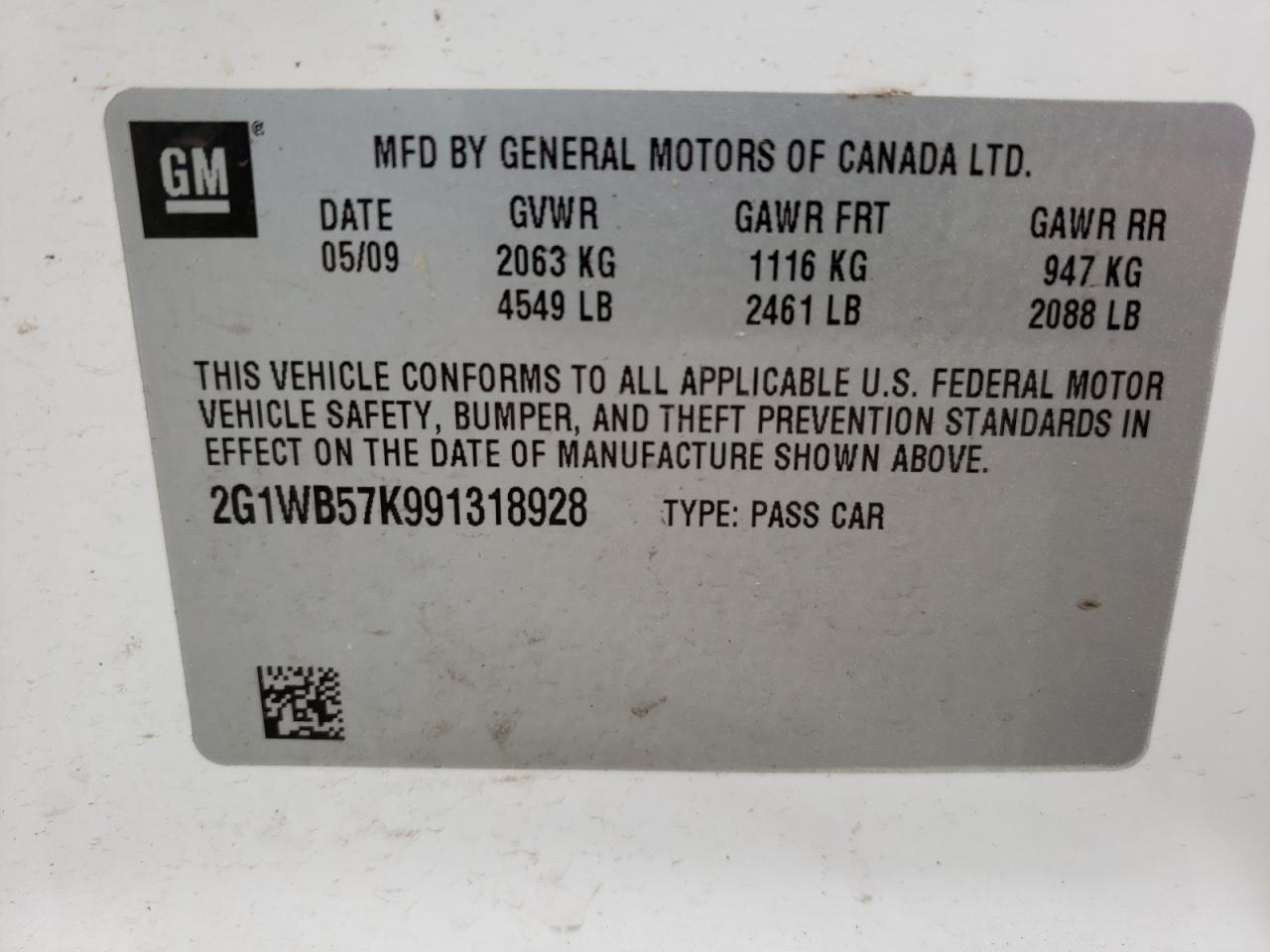 Photo 10 from auction – 2009 CHEVROLET IMPALA LS with VIN 2G1WB57K991318928