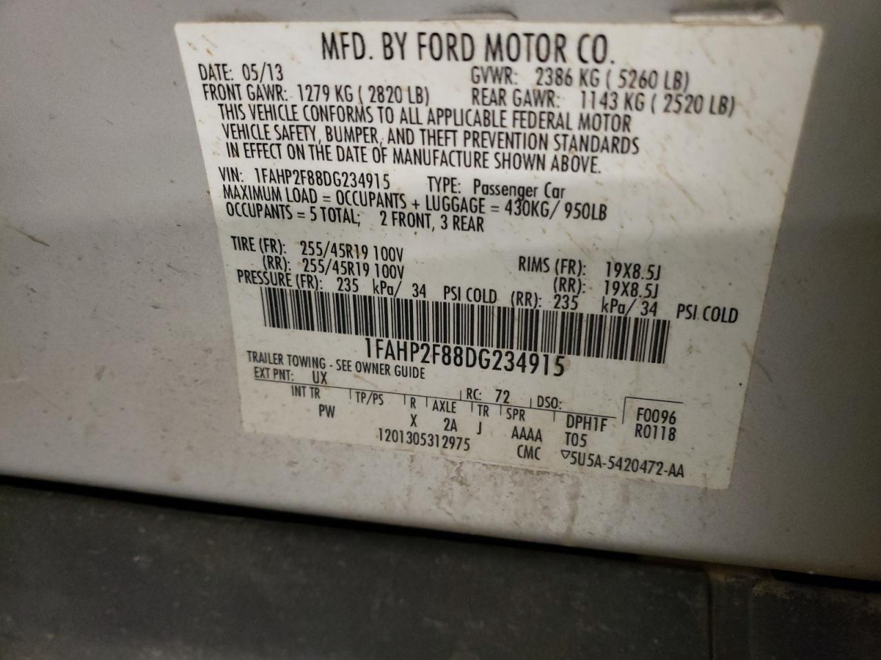 Фото 10 с аукциона – 2013 FORD TAURUS LIM с VIN 1FAHP2F88DG234915