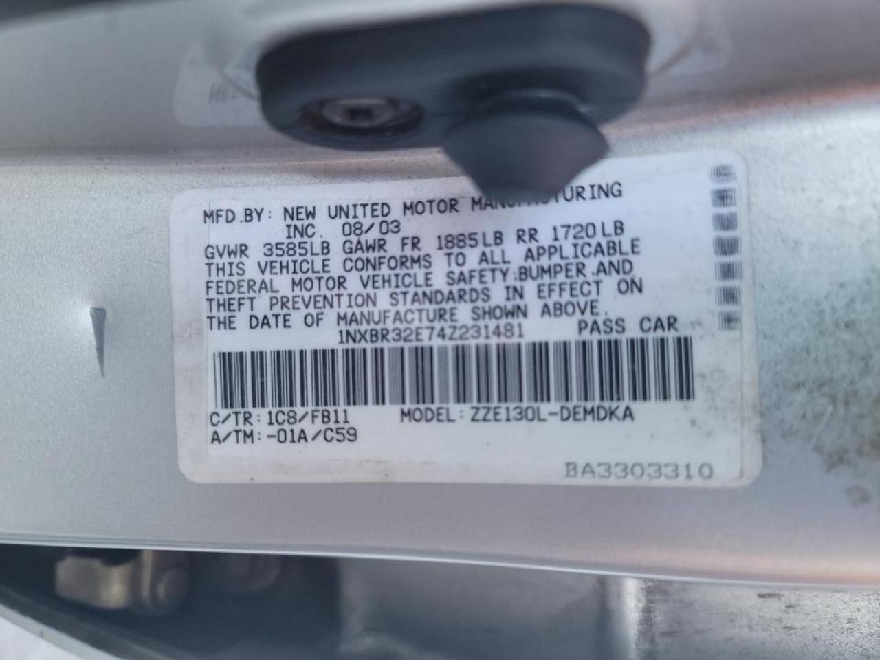Photo 10 from auction – 2004 TOYOTA COROLLA CE with VIN 1NXBR32E74Z231481