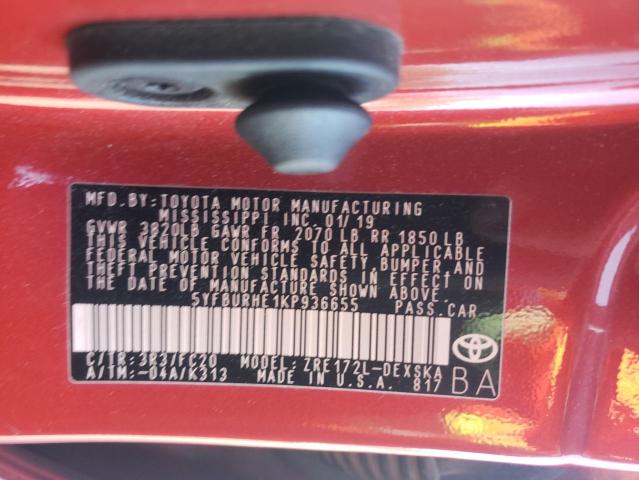 Photo 10 from auction – 2019 TOYOTA COROLLA L with VIN 5YFBURHE1KP936655