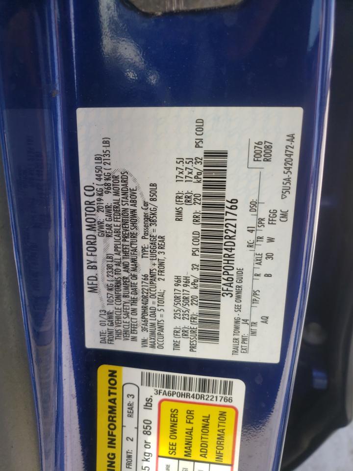 Photo 10 from auction – 2013 FORD FUSION SE with VIN 3FA6P0HR4DR221766