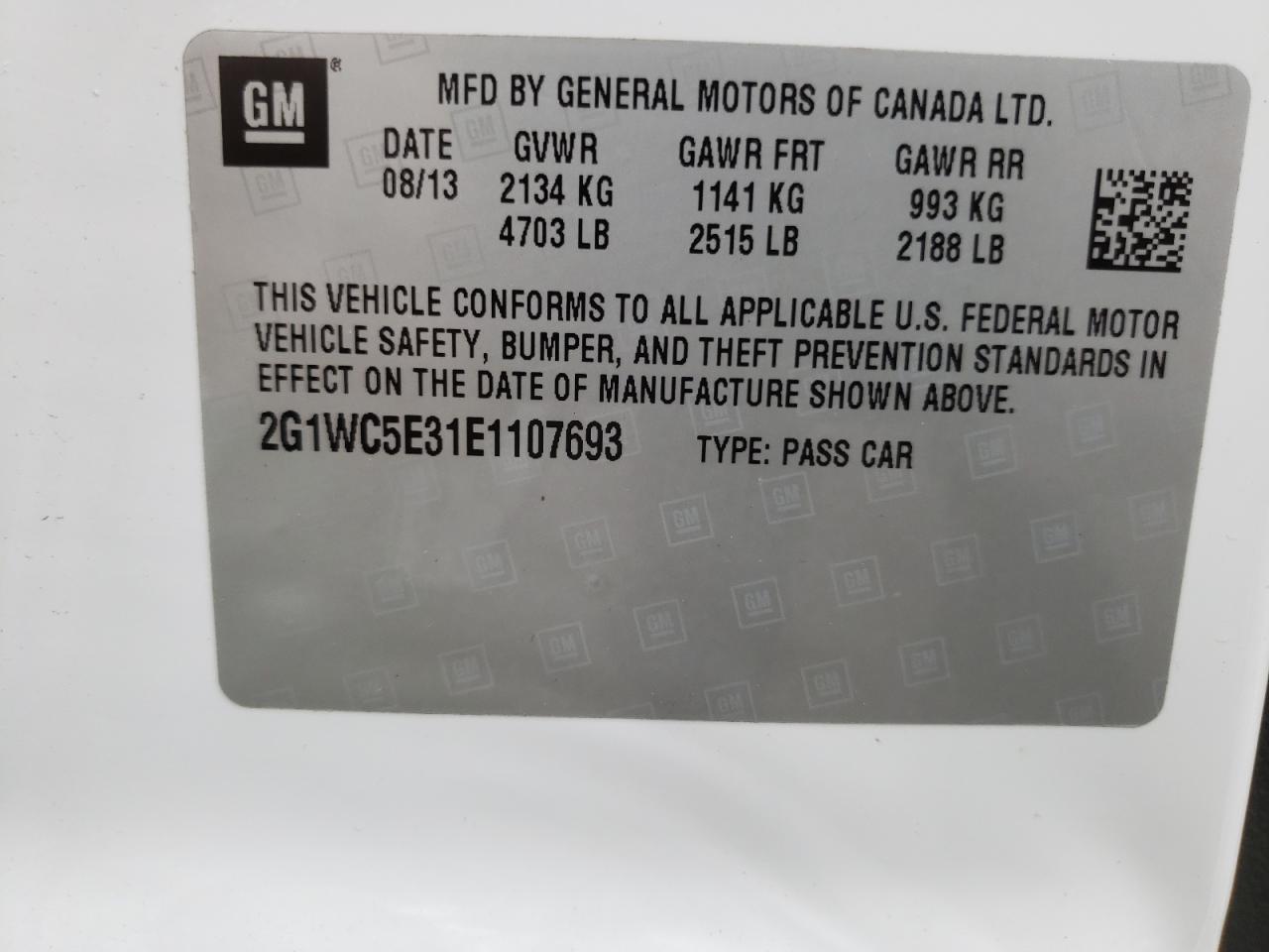 Photo 10 from auction – 2014 CHEVROLET IMPALA LIM with VIN 2G1WC5E31E1107693