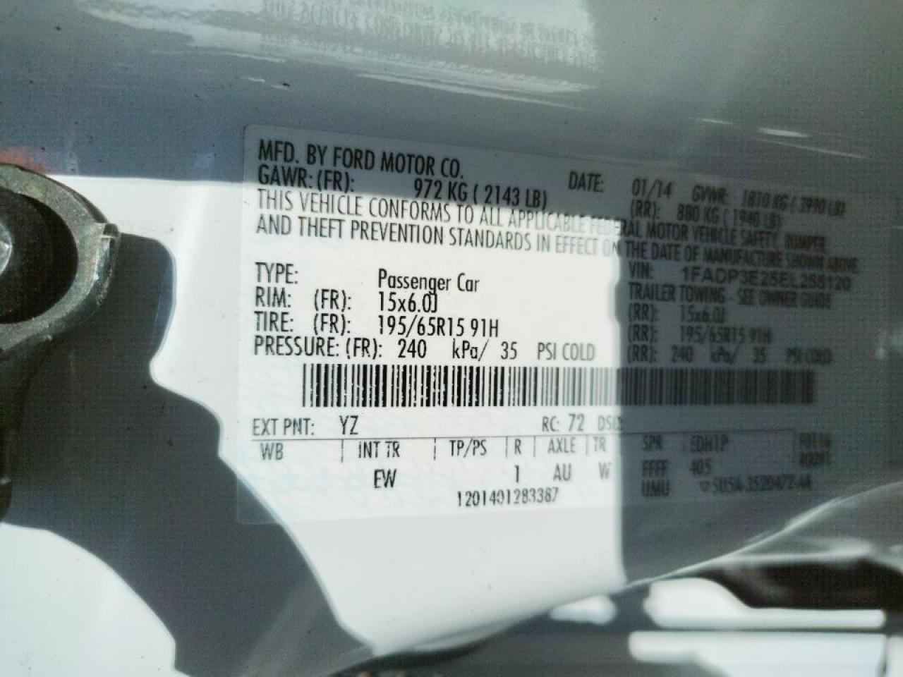 Photo 10 from auction – 2014 FORD FOCUS S with VIN 1FADP3E25EL255120