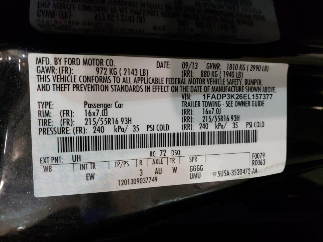 Photo 10 from auction – 2014 FORD FOCUS SE with VIN 1FADP3K26EL157377