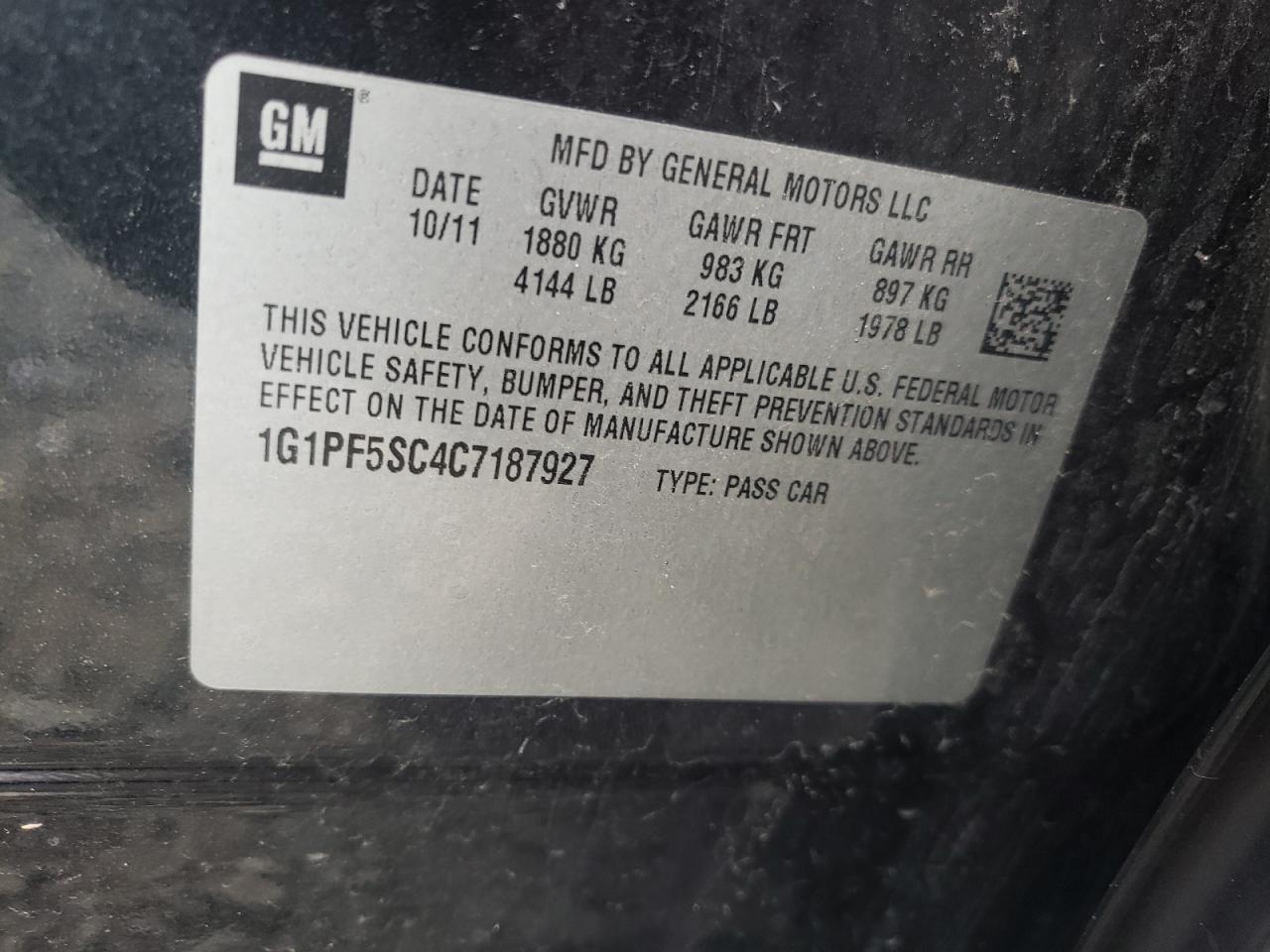 Photo 10 from auction – 2012 CHEVROLET CRUZE LT with VIN 1G1PF5SC4C7187927