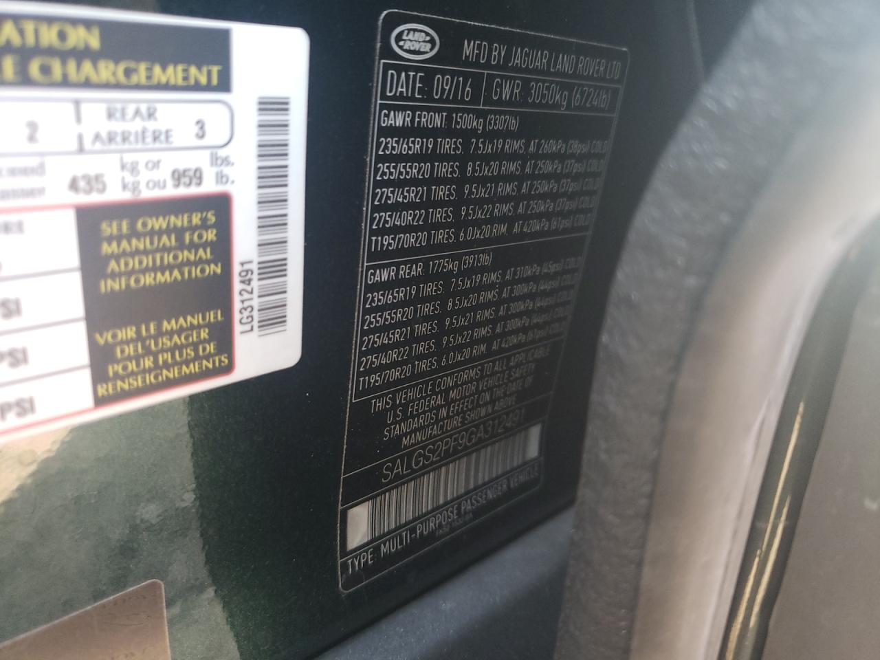 Photo 10 from auction – 2016 LAND ROVER RANGE ROVE with VIN SALGS2PF9GA312491