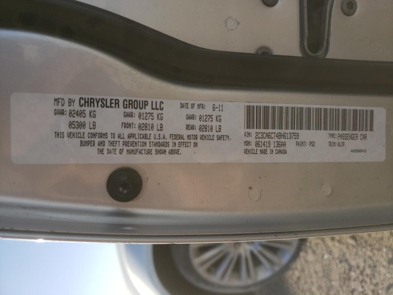 Photo 10 from auction – 2011 CHRYSLER 300C with VIN 2C3CA6CT4BH613759