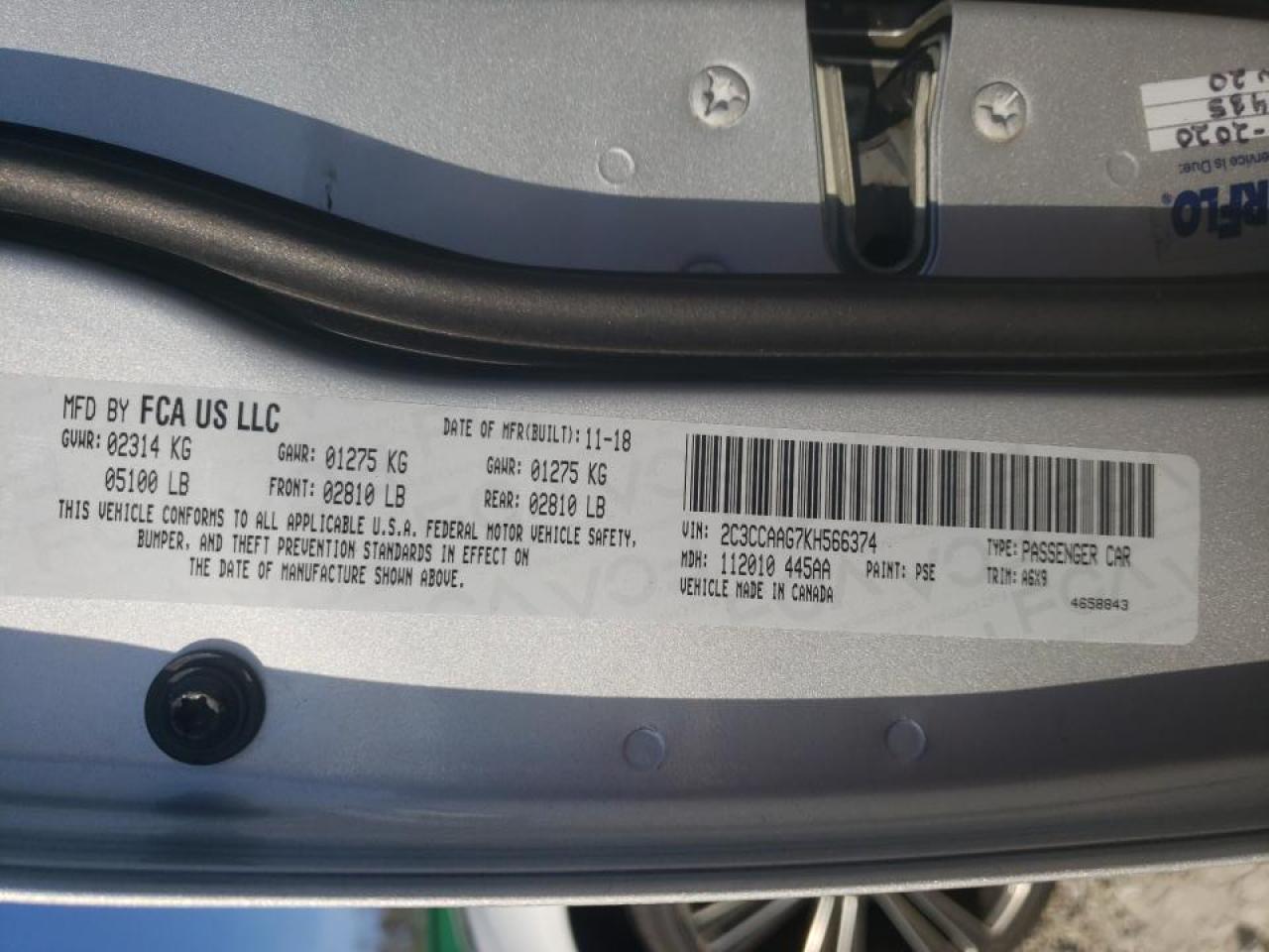 Photo 10 from auction – 2019 CHRYSLER 300 TOURIN with VIN 2C3CCAAG7KH566374